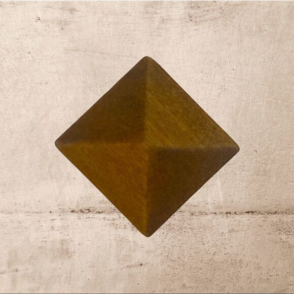 Clip-On Brown Wood Pyramid / Square Earrings - Picture 2 of 7